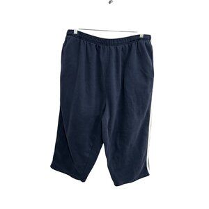 Woman Within Navy Blue Pull-On Fleece Jogger Capri Pants White Side Stripe Sz 1X